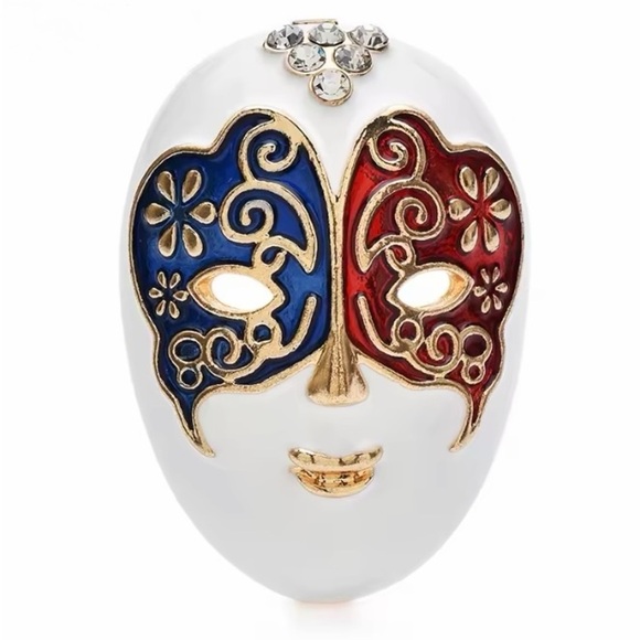 Anthropologie Jewelry - Red and Blue Mask Brooch.